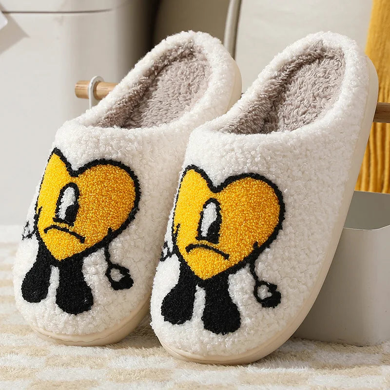 Women’s Winter Fluffy Slippers – Plush Fleece Indoor Home Slides with Heart Design