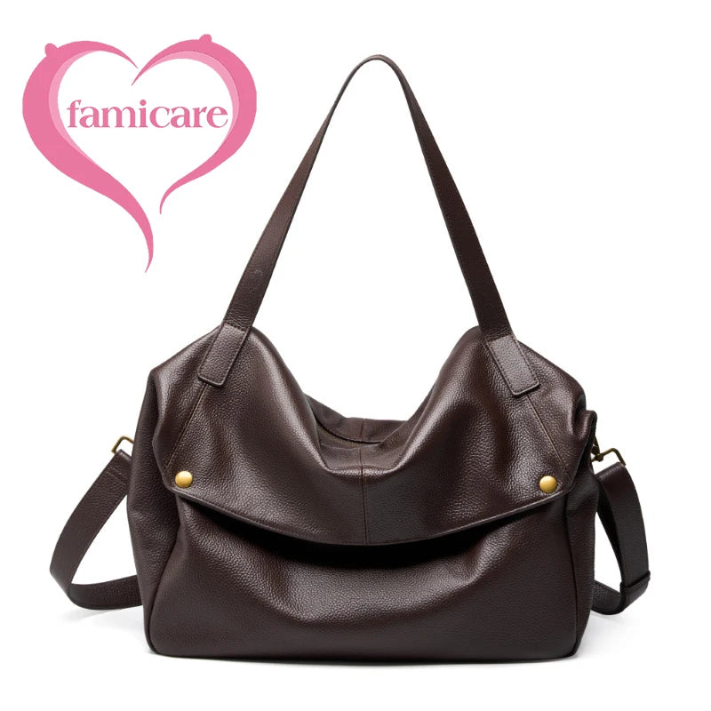 Women’s Casual Leather Tote Bag – Large Soft Cowhide Shoulder Purse for Shopping & Travel
