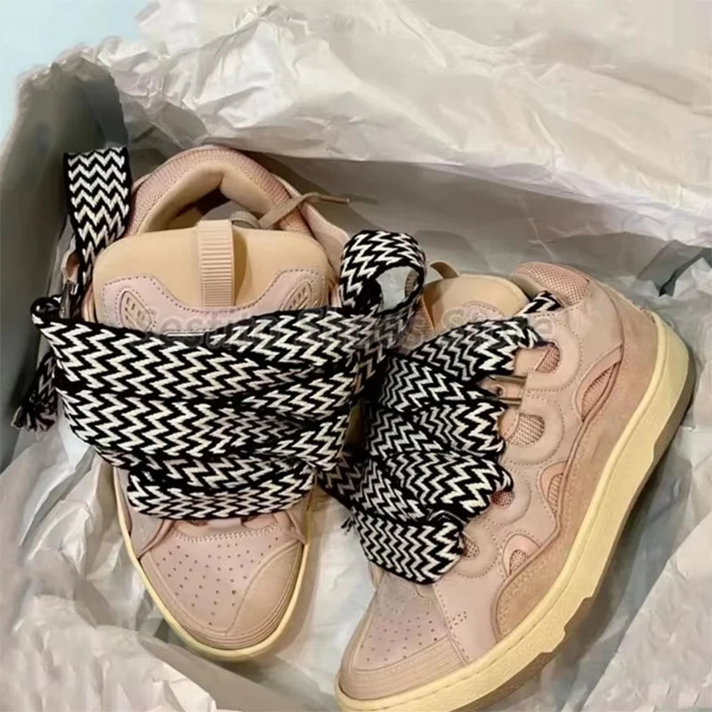 Thick Sole Casual Sneakers – Mixed Color Lace-Up Skateboard Shoes, Round Toe Breathable Outdoor Fashion Shoes