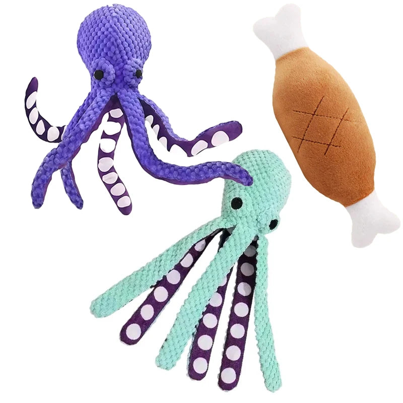 Plush Pet Chew Toy with Octopus and Food Designs