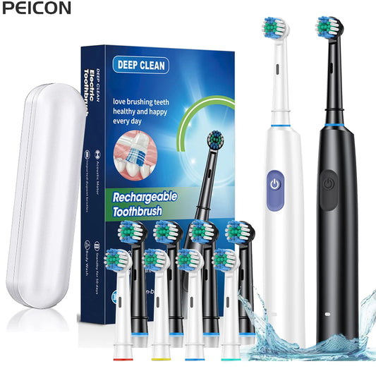 Rechargeable Rotating Electric Toothbrush for Adults, Deep Cleaning, 8 Soft Replacement Brush Heads Included