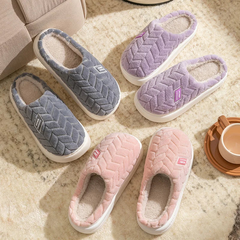Women's Plush Cotton Slippers – Soft, Warm & Anti-Slip Indoor Footwear for Autumn & Winter