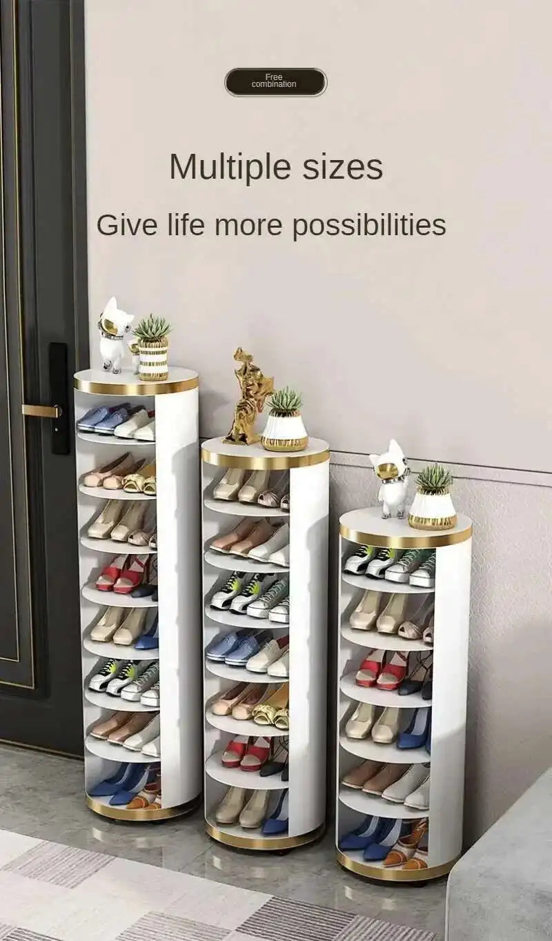 Multi-Layer Rotating Round Shoe Cabinet – Steel Frame Dustproof Shoe Storage Rack with Large Capacity Entryway Organizer