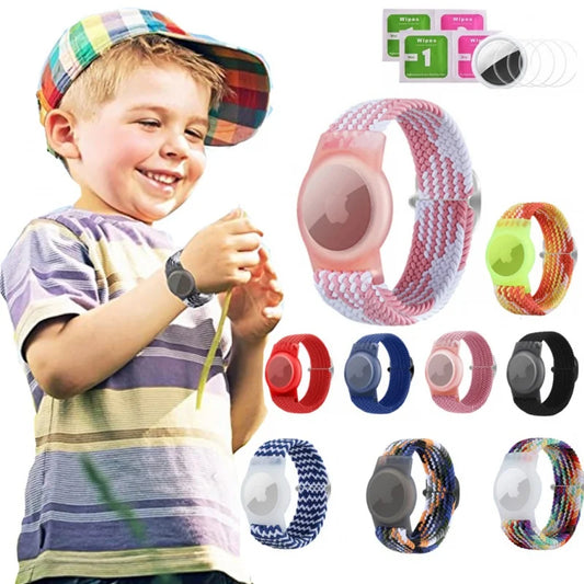 Bracelet for Kids AirTag, Nylon Stretch Braided AirTag Wristband, Protective Case GPS Tracker Holder, Watch Band for Toddlers and Children
