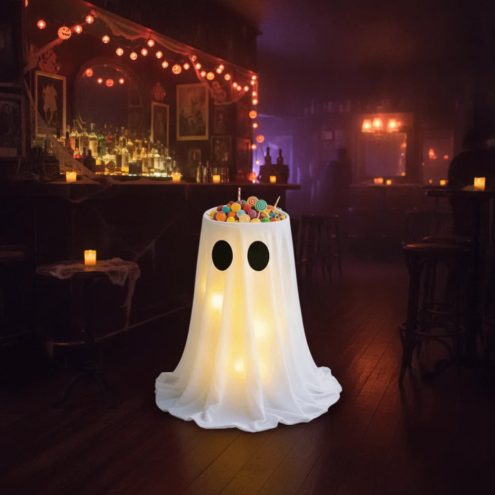Halloween Light-Up Ghost Candy Bowl with Adjustable Stand