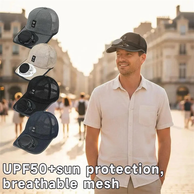 Solar Fan Baseball Cap with USB Charging — Unisex Outdoor Hat