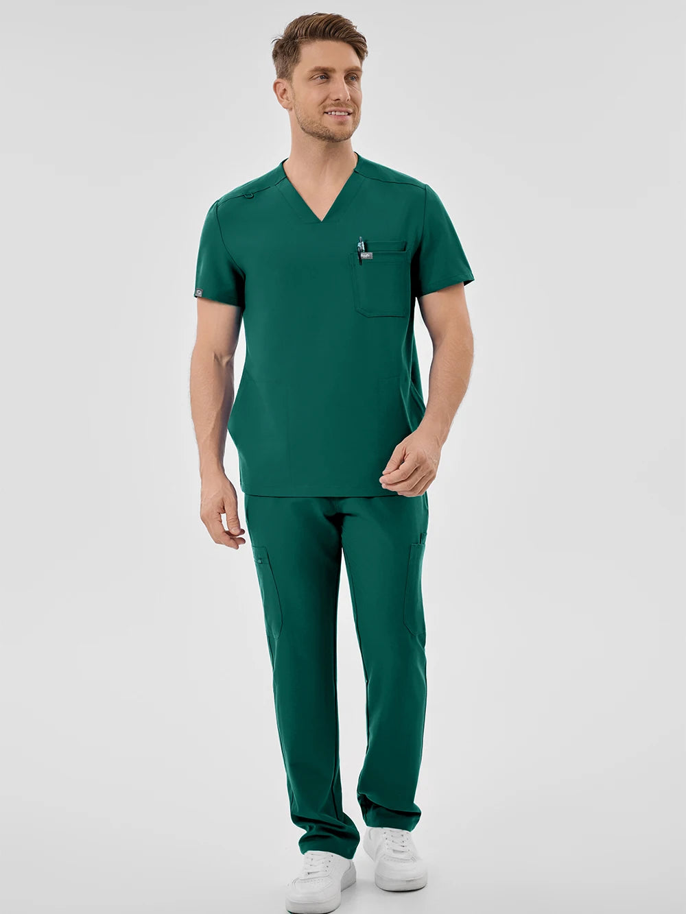 Men's Fluid-Resistant Medical Scrubs Set — Soft Breathable 2-Piece Healthcare Uniform