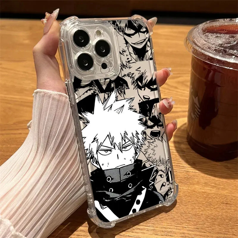 Katsuki Bakugo Anime Clear Phone Case for iPhone 17 Air, 17, 16e, 16, 15, 14, 13, 12, 11 Pro Max Plus Soft Silicone Cover
