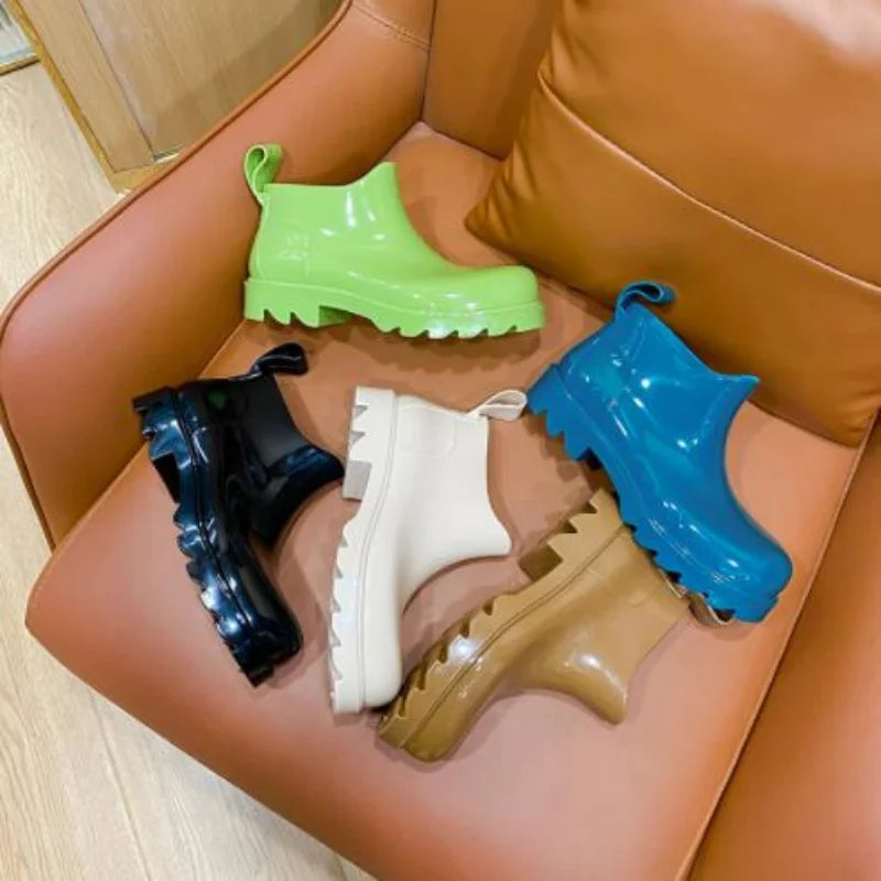 Women's Waterproof Rain Boots – New Luxury Jelly Short Boots with Thick Sole, Candy Colors