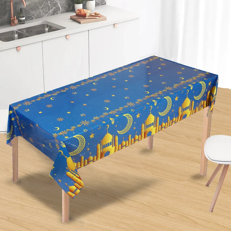 Ramadan Decor Tablecloth Eid Mubarak Disposable Waterproof Table Cover 2025 Islamic Muslim Party Home Decoration Gifts 220x130cm