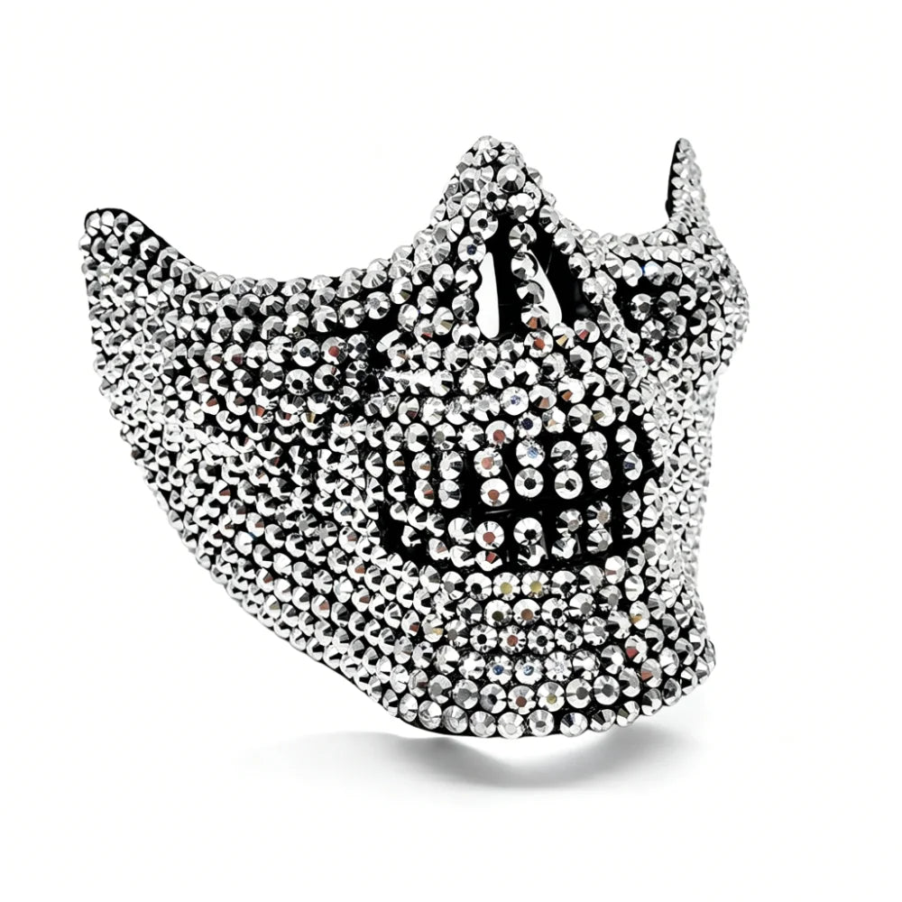 Rhinestone Skull Half-Face Costume Mask for Adults, Sparkling Gothic Punk Masquerade Accessory for Halloween, Cosplay and Themed Parties