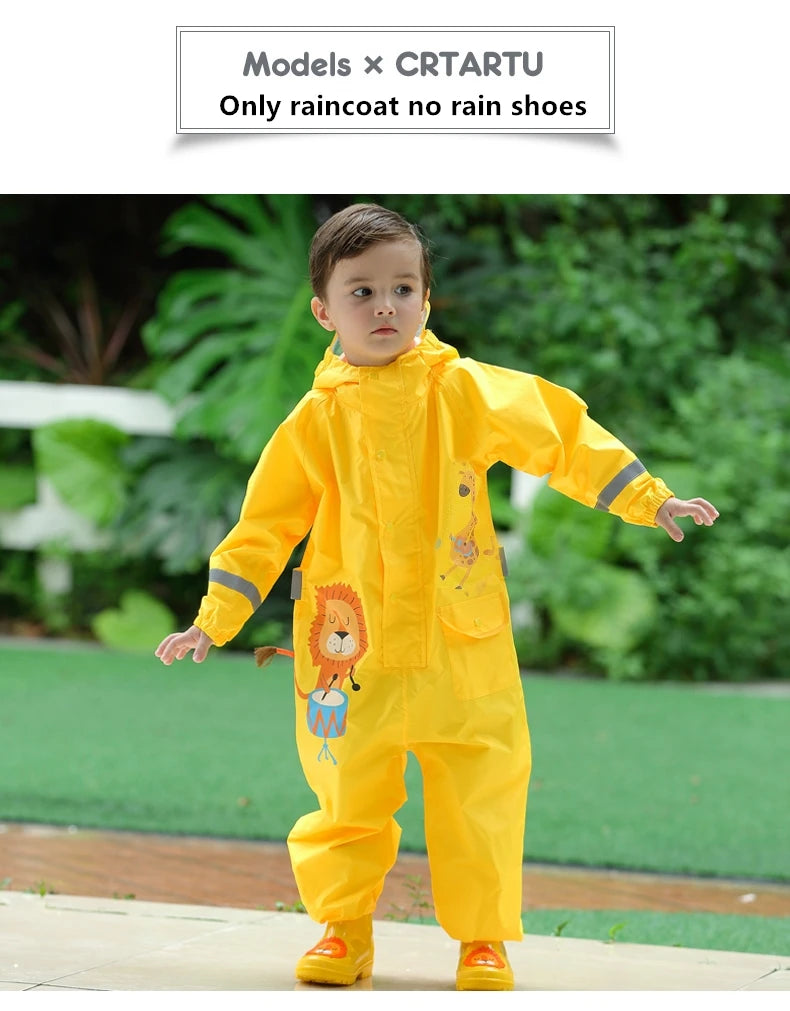 Children's Waterproof Rainwear Set – One-Piece Hooded Jumpsuit for Boys & Girls | Cartoon Dinosaur Design