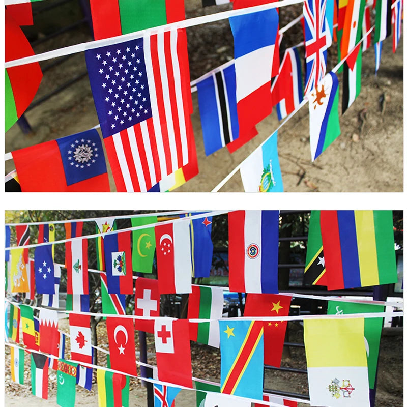 48pcs 2026 Mini Football Country Flags (14×21cm) – Hanging Bunting Flags for Bar, Party & Decoration