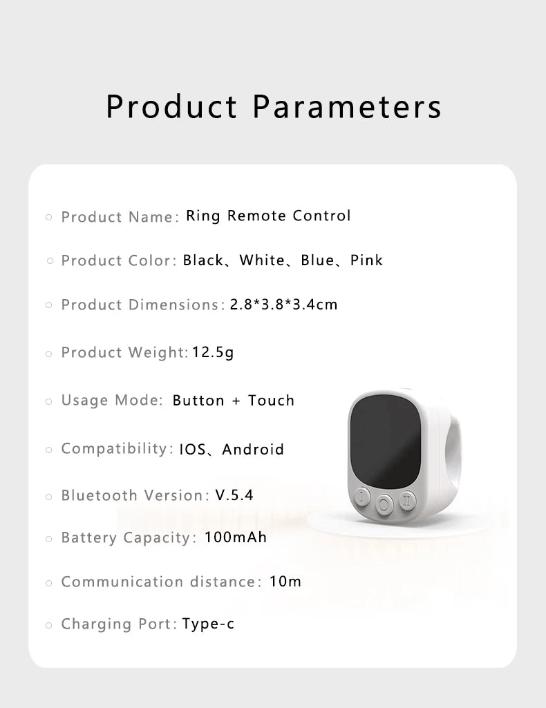 TikTok Mouse Ring Remote Control with Touchpad – Smart Screen Clicker Device, Continuous Auto Clicker, Scrolling Ring Remote Controller