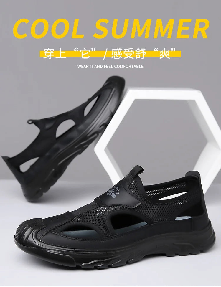 Summer Breathable Men's Bag Head Sandals Hollow Mesh Hole Shoes Outdoor Non-slip Lightweight Sports Leisure Beach Shoes