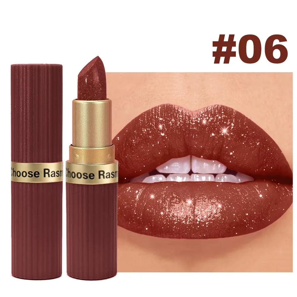 Pearlescent Velvet Lipstick – Long-Lasting Metallic Shimmer Finish, Waterproof Makeup