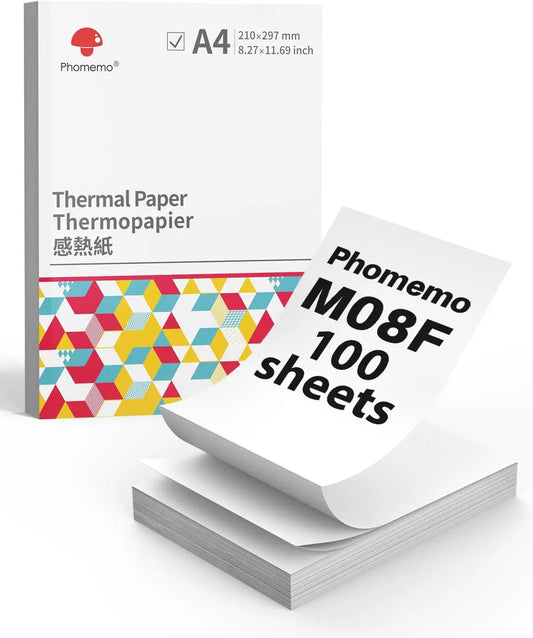 Phomemo M08F A4 Thermal Paper – Compatible with M08F, PJ762/PJ763MFi, MT800/MT800Q A4 Portable Printers – 8.27" x 11.69" Thermal Printer Paper