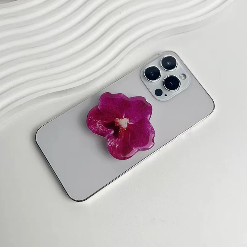 Acrylic Orchid Folding Ring Phone Holder — Grip Stand & Desktop Support