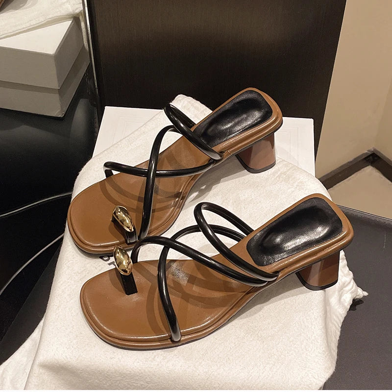 LuxeClip™ Heeled Mules – Metal-Accented Slide-On Slippers with Sculpted Heel