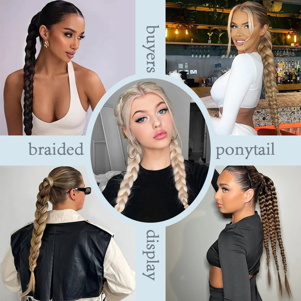 24-Inch Synthetic Twist Braid Ponytail Extension with Rubber Band – Braided Hair for Women, Daily Wear