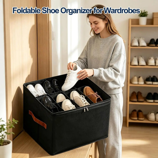 Foldable Shoe Storage Organizer with Clear Lid