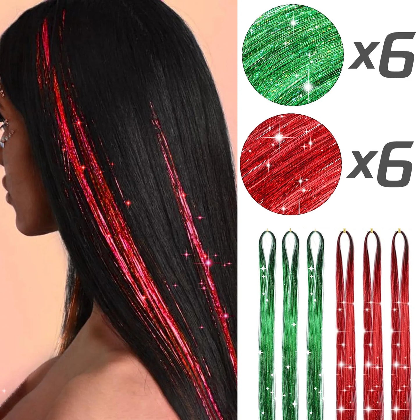 Glitter Hair Tinsel Extensions – 12-Piece Sparkling Fairy Hair Accessories for All Occasions