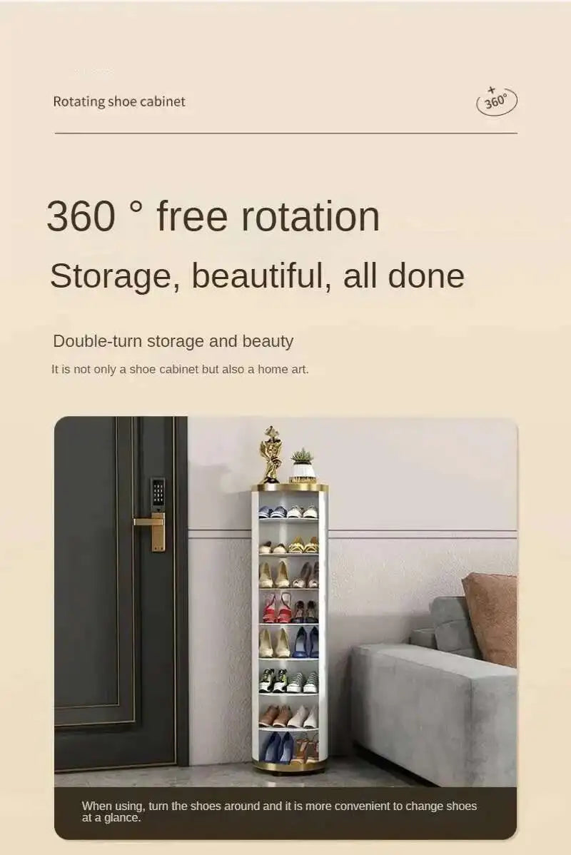 Multi-Layer Rotating Round Shoe Cabinet – Steel Frame Dustproof Shoe Storage Rack with Large Capacity Entryway Organizer