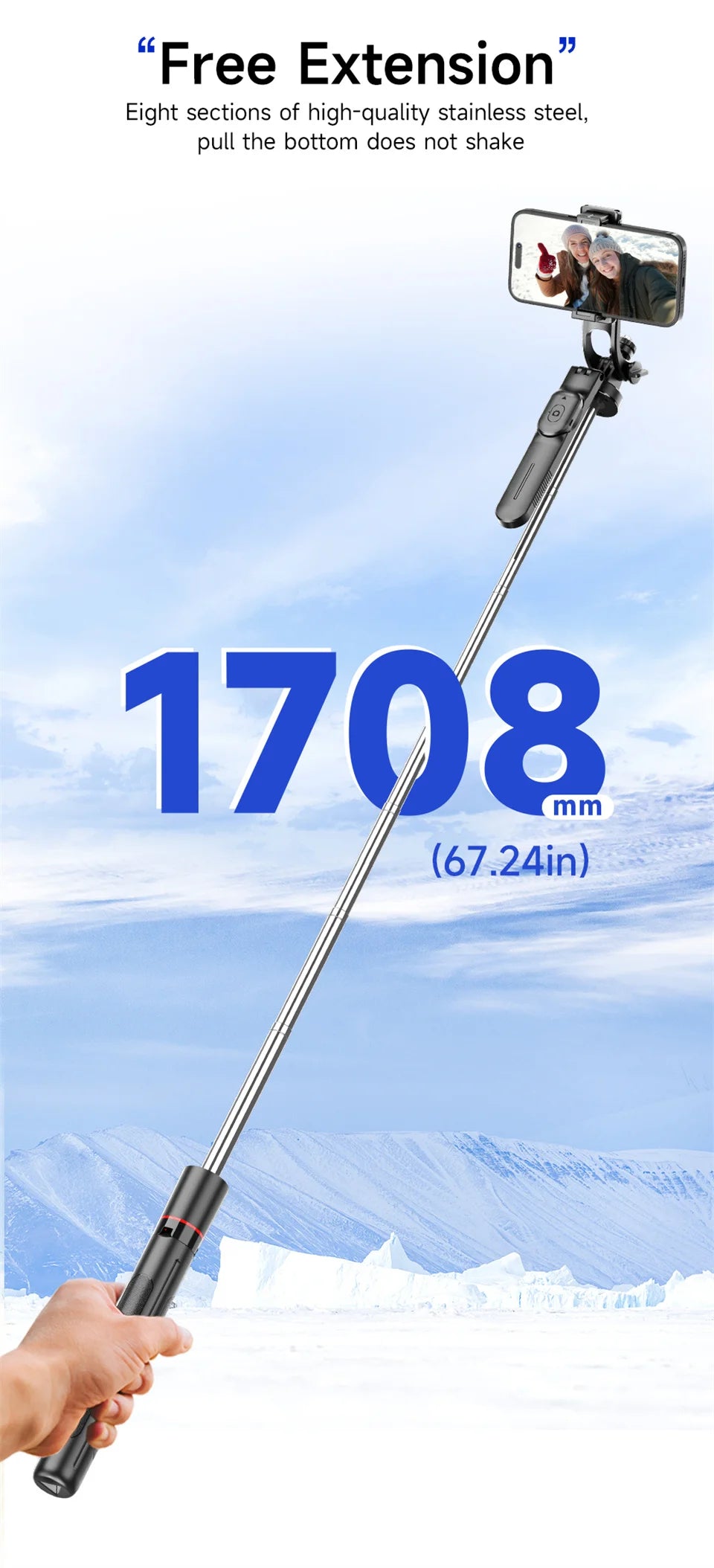 Wireless Selfie Stick Tripod with Bluetooth Remote and Fill Light