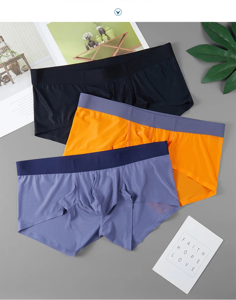 Men’s Ultra-Thin Ice Silk Boxer Shorts – Seamless, Breathable, Quick-Dry Underwear