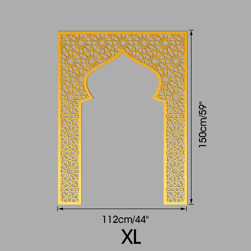 Islamic Arch Mirror Wall Sticker – Gold Acrylic 3D Mosque Frame Decal with Geometric Pattern for Ramadan & Eid Decor