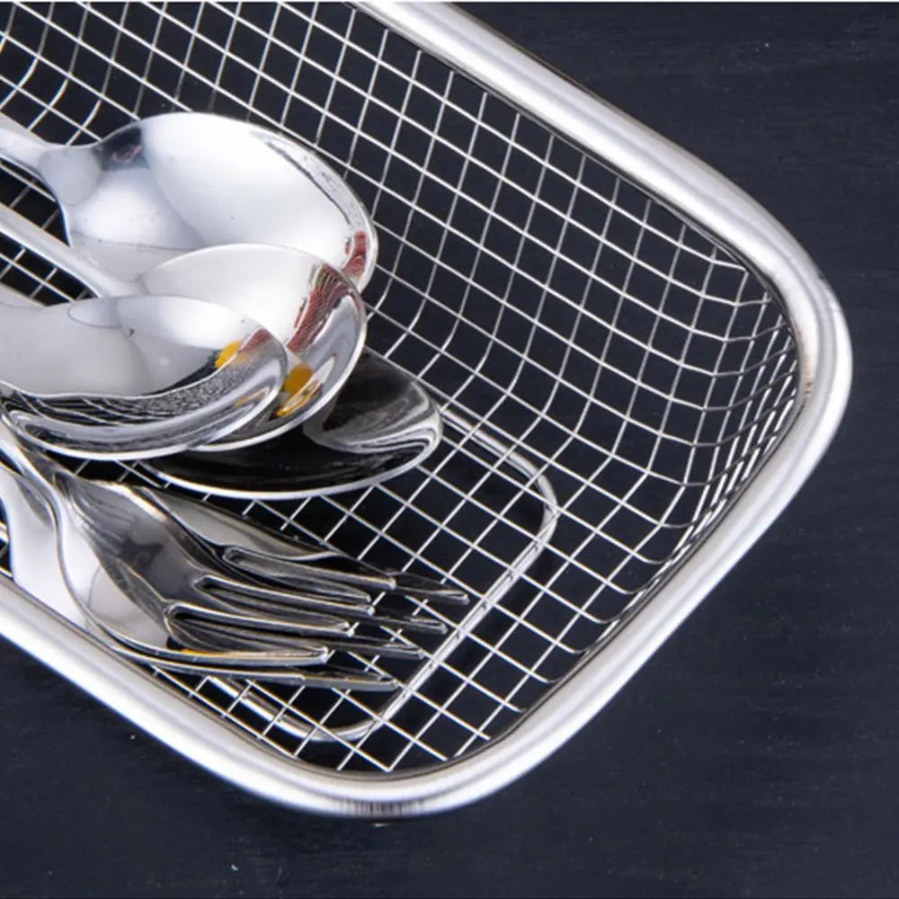 Stainless Steel Square Mesh Drain Basket Drain Basket 3 Size Vegetable Washing Basin Hollow Out Space-saving