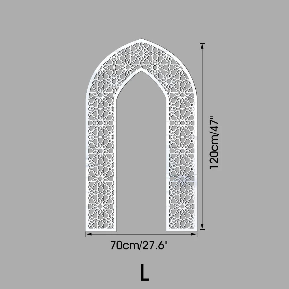 Islamic Arch Mirror Wall Sticker – Gold Acrylic 3D Mosque Frame Decal with Geometric Pattern for Ramadan & Eid Decor