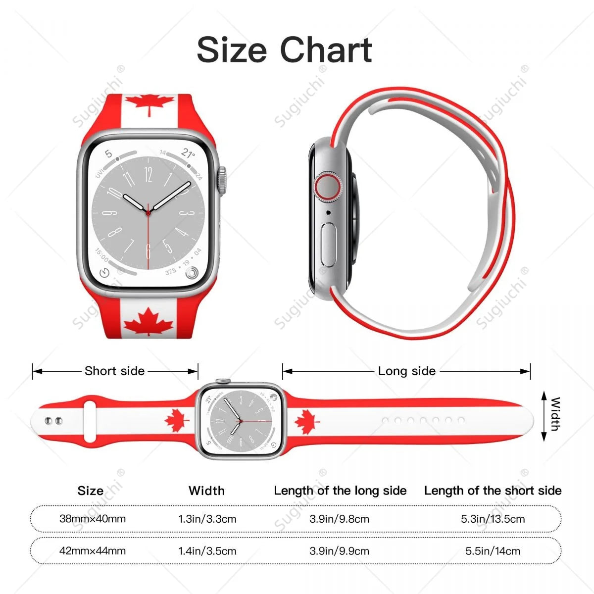 Canada Flag Silicone Sport Watch Band for Apple Watch Ultra 2 / Series 10 9 8 7 6 5 4 SE – Unisex 3D Printed Strap