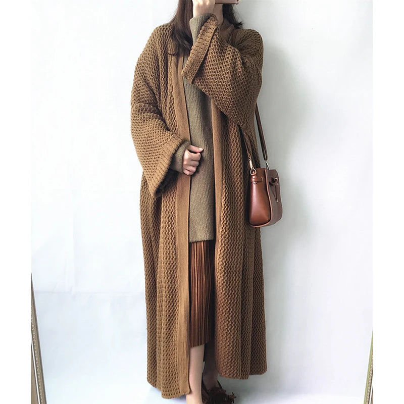 Women's Oversized Stretch Cardigan – Open Stitch Knit Sweater, Long Sleeve, Autumn Winter Fashion Coat"