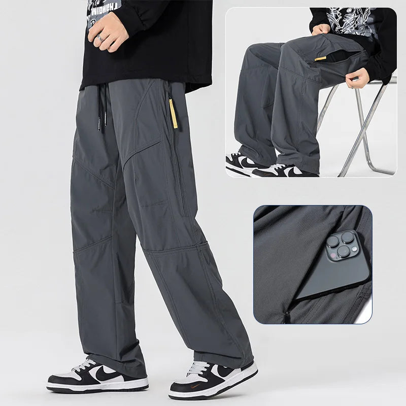 Men’s Casual Pants Loose Fit Straight Leg – Water-Resistant Everyday Trousers Spring Fashion