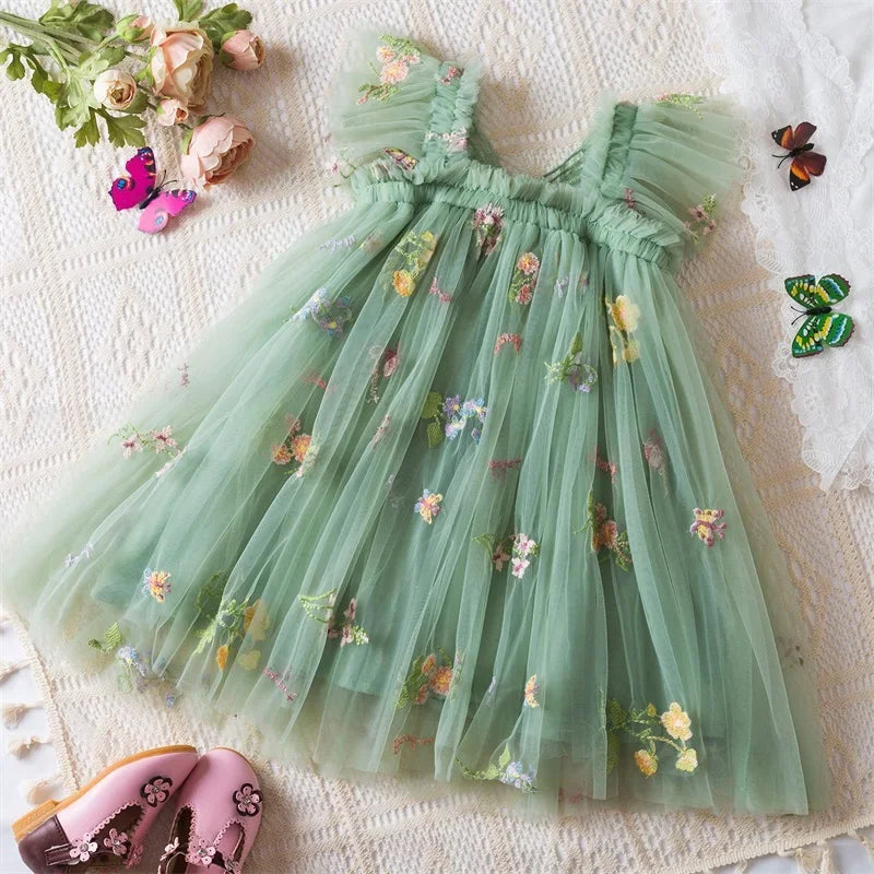 1-5Yrs Baby Girl Clothes for Birthday Party Toddler Flower Elegant Embroidery Dresses New 3D Butterfly Baby Dress Sweet Outfits