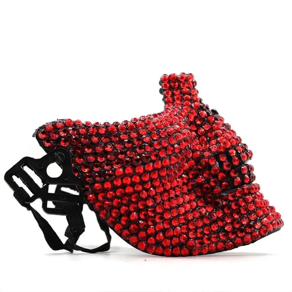 Rhinestone Skull Half-Face Costume Mask for Adults, Sparkling Gothic Punk Masquerade Accessory for Halloween, Cosplay and Themed Parties
