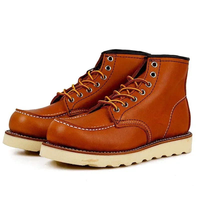 Men’s American-Style Leather Boots – Handmade Cowhide, Goodyear-Welted Motorcycle Design
