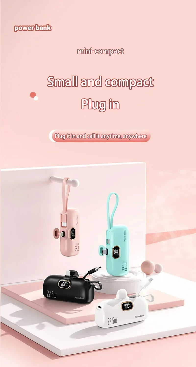 30000mAh Capsule Power Bank Fast Charge Portable Mobile Power Supply Emergency External Battery for Type-C, iPhone, Android