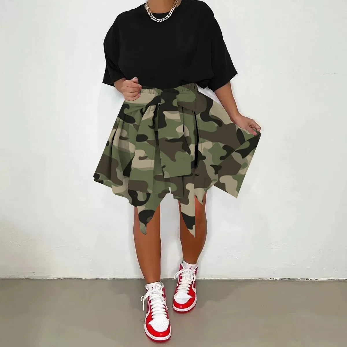 Women Plaid Irregular High Waist Knee-Length Skirt