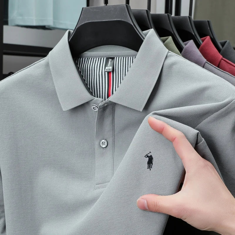 Men’s 100% Pure Cotton Breathable Short Sleeve Polo Shirt – Luxury Embroidered, Loose Fit Casual & Summer Business Wear