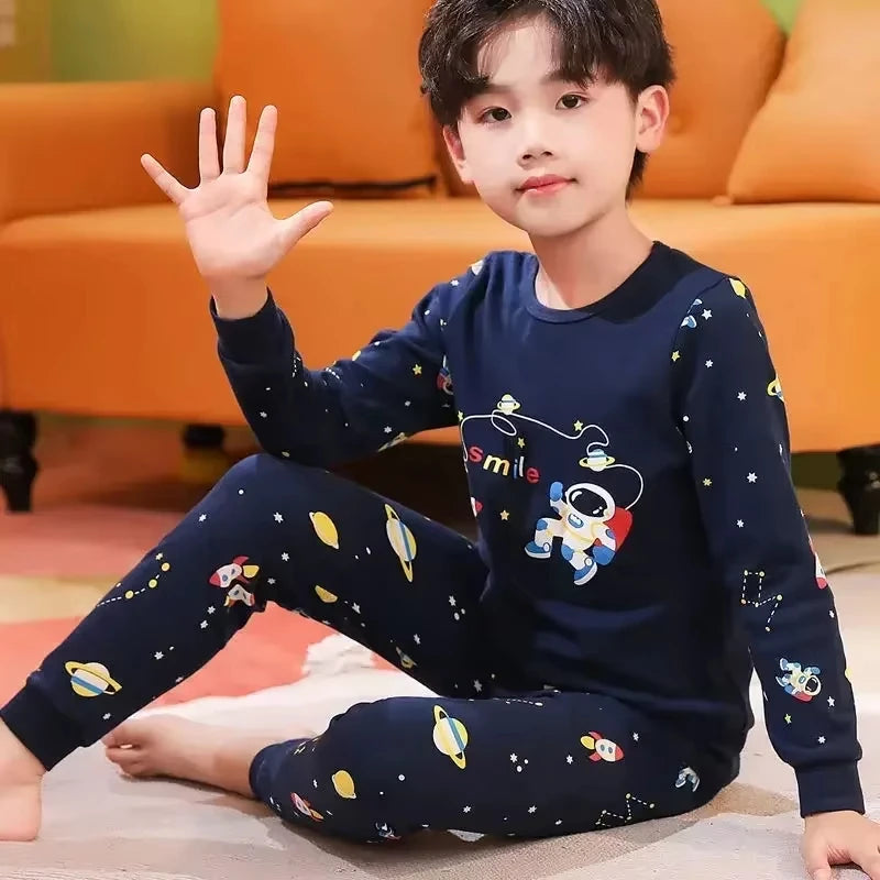 Kids Pajamas Set, 100% Cotton Soft Long Sleeve Sleepwear for Toddlers & Children Ages 2–13, Astronaut Print