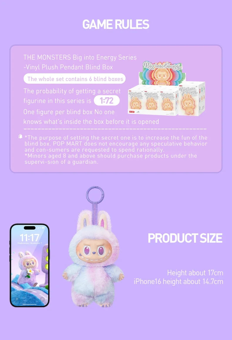 Labubu V3 – Big Into Energy Series | Vinyl Velvet Blind Box Mystery Pendant | Collectible Decoration & Gift