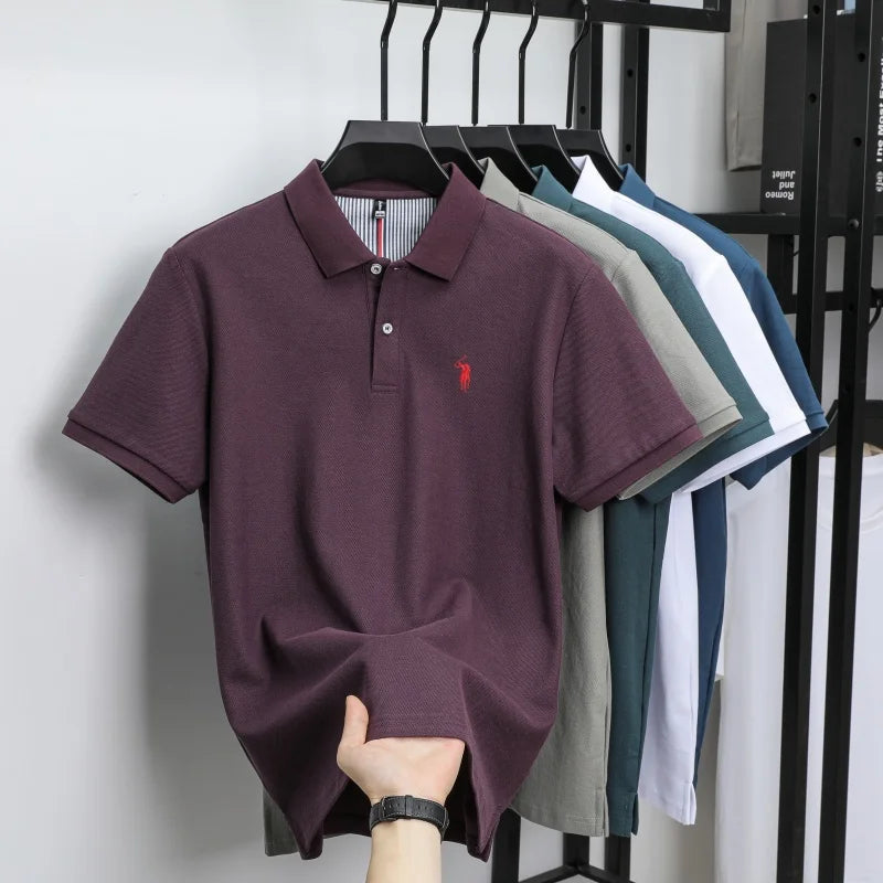Men’s 100% Pure Cotton Breathable Short Sleeve Polo Shirt – Luxury Embroidered, Loose Fit Casual & Summer Business Wear