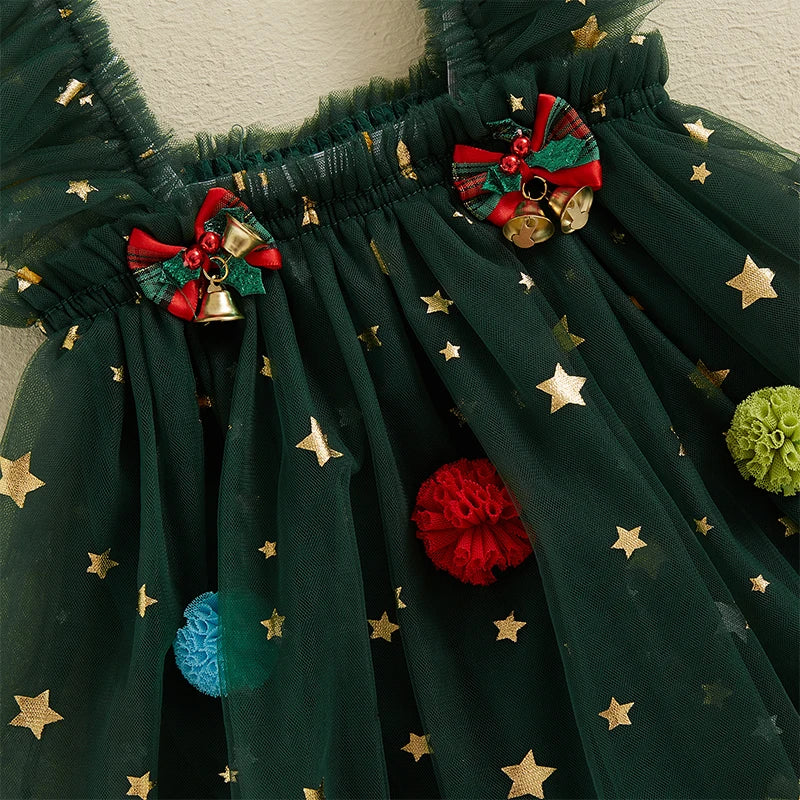 Infant Girl Christmas Romper – Princess Style Jumpsuit with Bells & Matching Headband