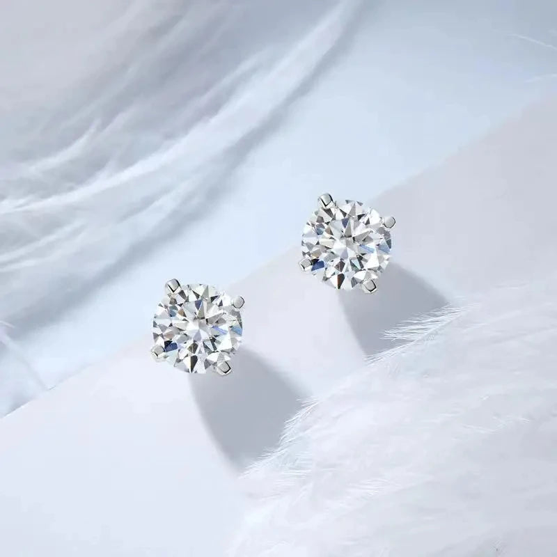 Moissanite Stud Earrings – S925 Sterling Silver Unisex Studs (1–2 CT Options)