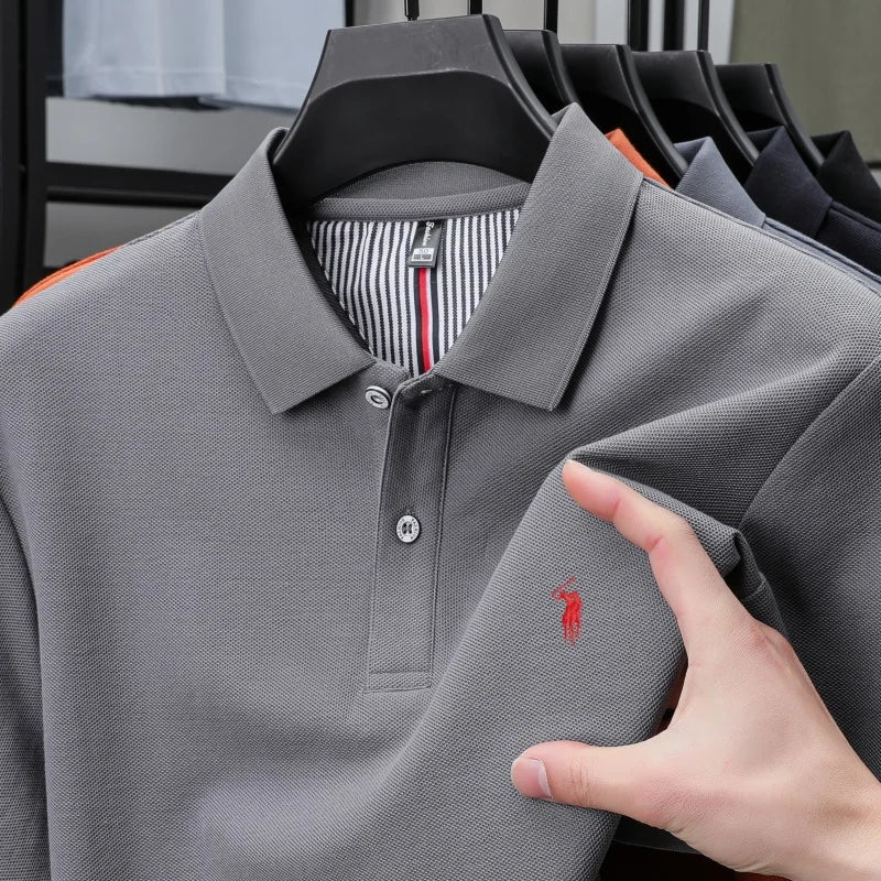 Men’s 100% Pure Cotton Breathable Short Sleeve Polo Shirt – Luxury Embroidered, Loose Fit Casual & Summer Business Wear
