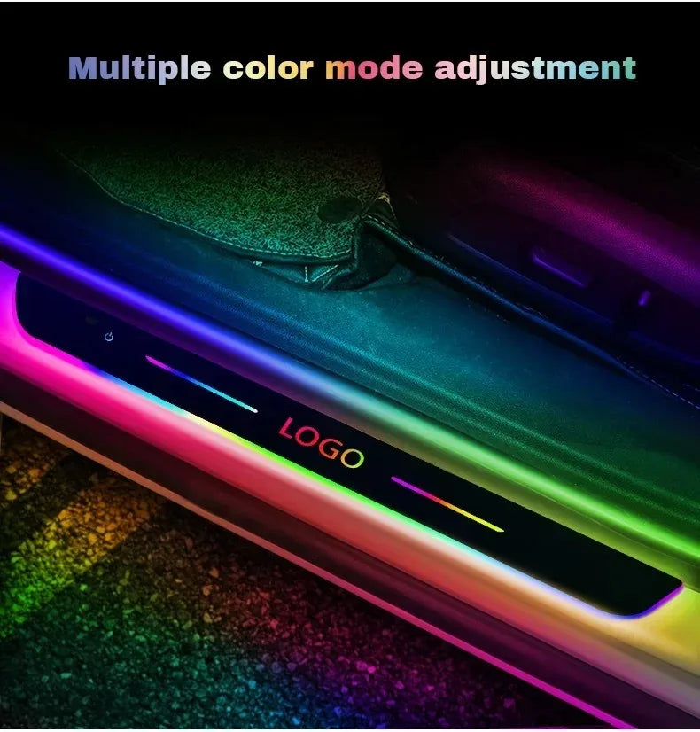 2/4PCS Car Door LED Logo Projector Lights – USB Rechargeable Wireless Welcome Courtesy Lights, Moving Illuminated Sill & Scuff Plate