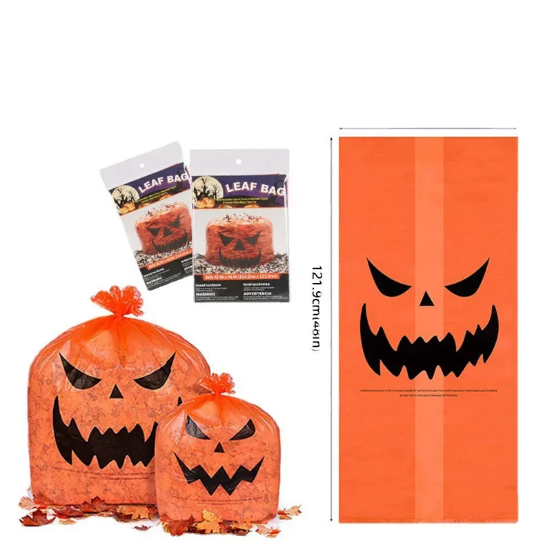 Large Halloween Pumpkin Leaf Bags – Plastic Garbage Bags for Outdoor Lawn & Garden Decoration – Festive Yard Décor for Halloween Parties & Trick-or-Treat