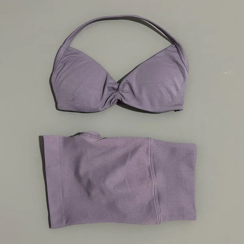 Women’s Seamless 2-Piece Gym Set – Strappy Sports Bra & Scrunch Shorts